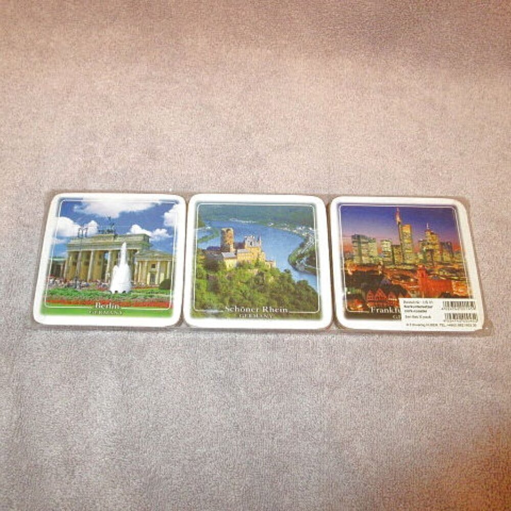 Germany Souvenir Drink Coasters Set Of 6 Munchen Berlin Rhein Scenic Places NEW